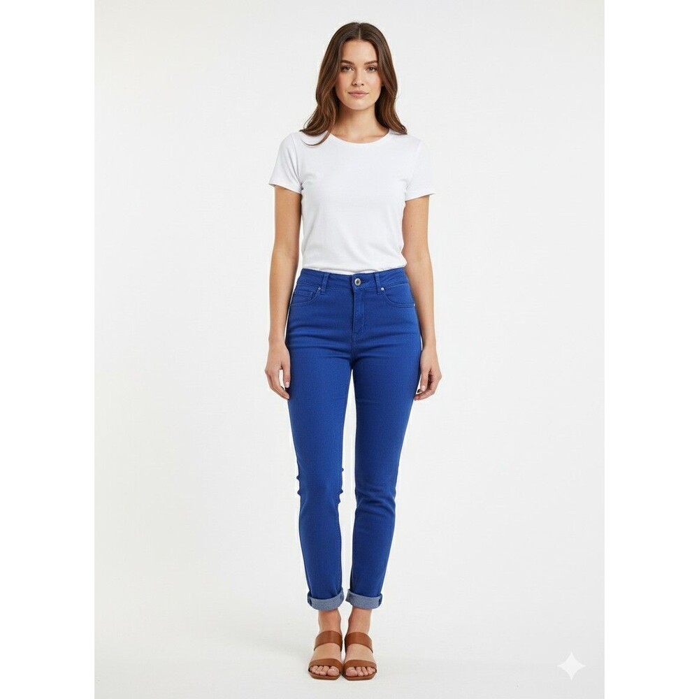 Dear‎ John 30 Tapered Leg Folded Cuff Denim Jeans Mid Rise Stretch Mom Blue EUC